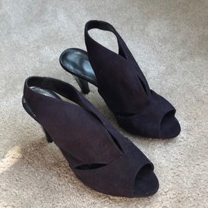 Eggplant suede high heel sandals